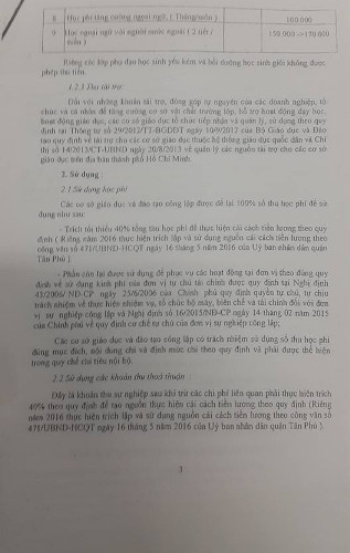 Trích văn bản 1160 của quận Tân Phú về các khoản thu học phí tiếng Anh tại các trường (ảnh: P.L) Trích văn bản 1160 của quận Tân Phú về các khoản thu học phí tiếng Anh tại các trường (ảnh: P.L)