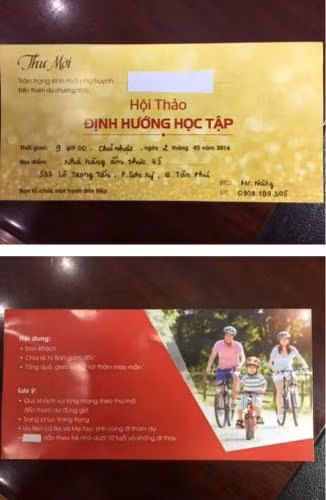Thư mời mà phụ huynh nhận được, hoàn toàn không có tên đơn vị tổ chức (ảnh: CTV)