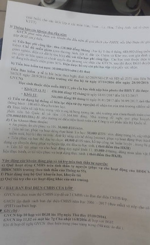 Bảng thông báo các khoản thu đầu năm học 2016 - 2017 của Trường Phước Long (ảnh: P.L)