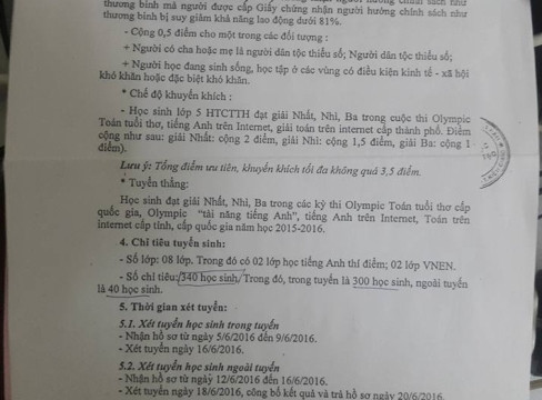 Kế hoạch tuyển sinh lớp 6 ban đầu của trường Nguyễn Du chỉ có 340 học sinh (ảnh: P.L) Kế hoạch tuyển sinh lớp 6 ban đầu của trường Nguyễn Du chỉ có 340 học sinh (ảnh: P.L)