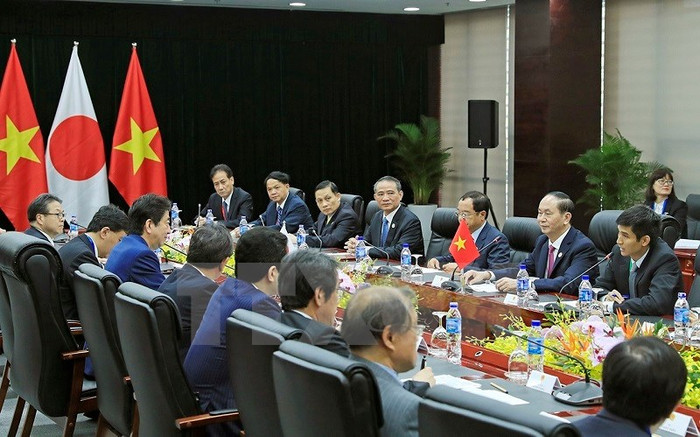 Chủ tịch nước Trần Đại Quang tiếp Thủ tướng Nhật Bản Shinzo Abe. (Ảnh: TTXVN) Chủ tịch nước Trần Đại Quang tiếp Thủ tướng Nhật Bản Shinzo Abe. (Ảnh: TTXVN)