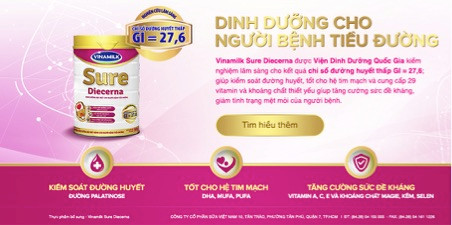 Sản phẩm dinh dưỡng dành cho người tiểu đường của Vinamilk.