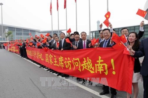 Quang cảnh Lễ đón Tổng Bí thư, Chủ tịch Trung Quốc Tập Cận Bình tại Sân bay Quốc tế Nội Bài, Hà Nội. Ảnh: Trần Việt/TTXVN