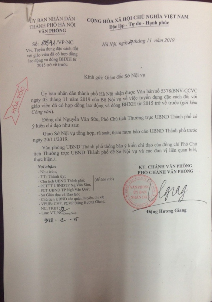 Công văn hỏa tốc của Ủy ban Nhân dân thành phố Hà Nội (Ảnh:V.N) Công văn hỏa tốc của Ủy ban Nhân dân thành phố Hà Nội (Ảnh:V.N)