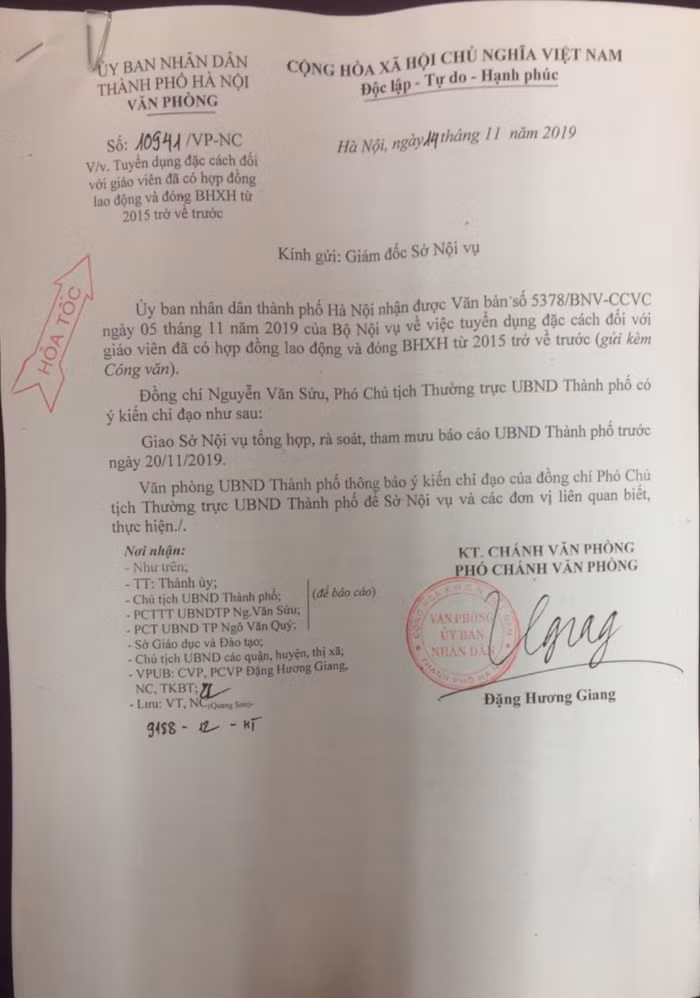 Công văn hỏa tốc của Ủy ban Nhân dân thành phố Hà Nội (Ảnh:V.N)