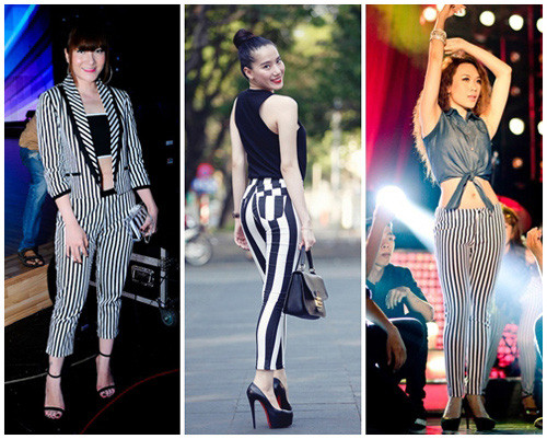 Những chiếc quần ôm có đường sọc cá tính. Những chiếc quần ôm có đường sọc cá tính.