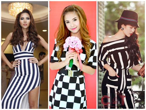 Minh Triệu, Khởi My, Ngọc Trinh trẻ trung và năng động với sọc kẻ trắng đen. Minh Triệu, Khởi My, Ngọc Trinh trẻ trung và năng động với sọc kẻ trắng đen.