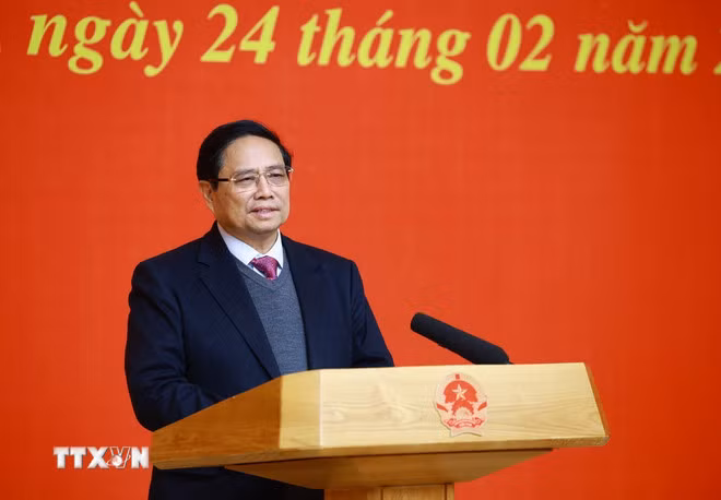 Thủ tướng Phạm Minh Chính chủ trì hội nghị. (Ảnh: Dương Giang/TTXVN)
