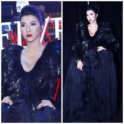 Ngọc Quyên cũng "thử" hóa quạ với thời trang "lông lá".