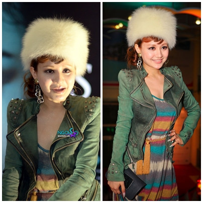 Nếu bỏ chiếc mũ lông to sụ ra khỏi đầu, hẳn bộ trang phục này của Việt Nga sẽ chẳng bị nhận cái lắc đầu nào cả.