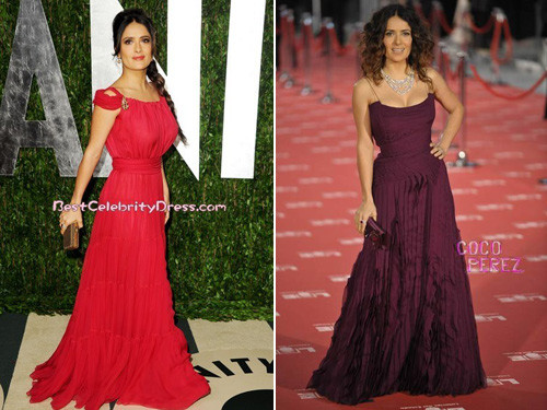 Nữ diễn viên Salma Hayek sang trọng với đầm dài thướt tha với những chi tiết nhấn nhá ở phần eo