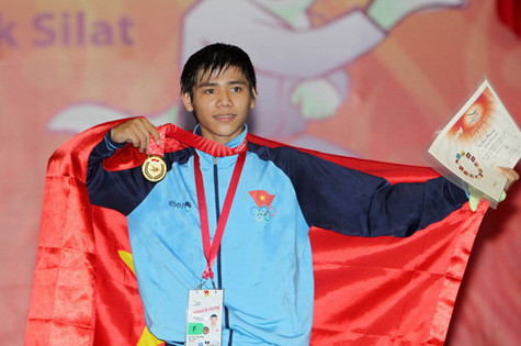 Võ Duy Phương giành HCV đầu tiên cho silat Việt Nam. Ảnh: VSI