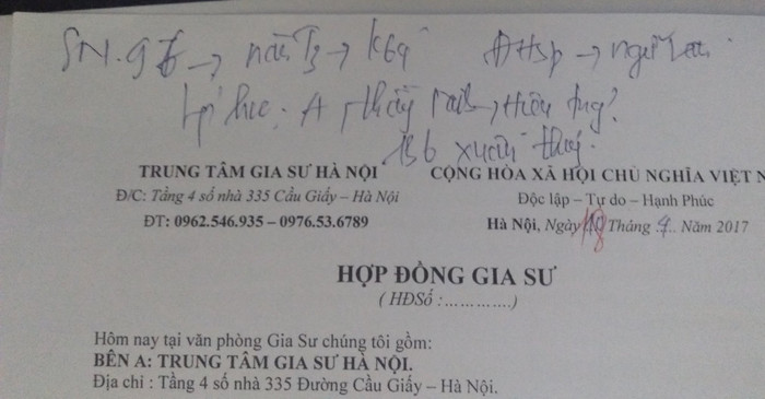 Trước khi ký hợp đồng nhận gia sư sinh viên phải đóng trước một khoản tiền đặt cọc nhất định (Ảnh:N.D)