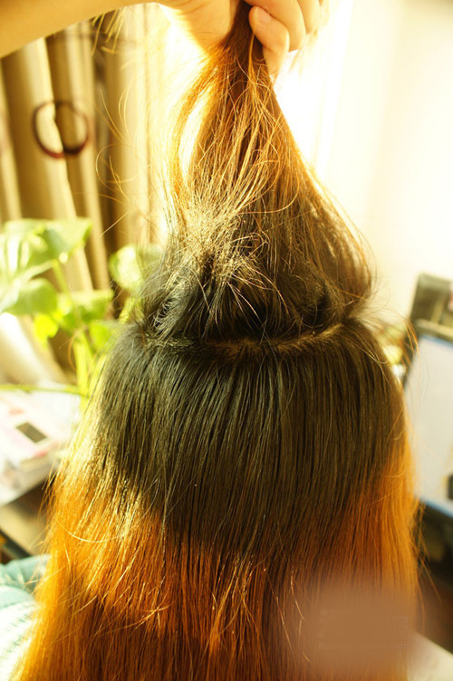 Lấy phần tóc trên đỉnh đầu, dùng lược chải theo chiều ngược lại với chiều tóc để đánh rối phần trong tóc.