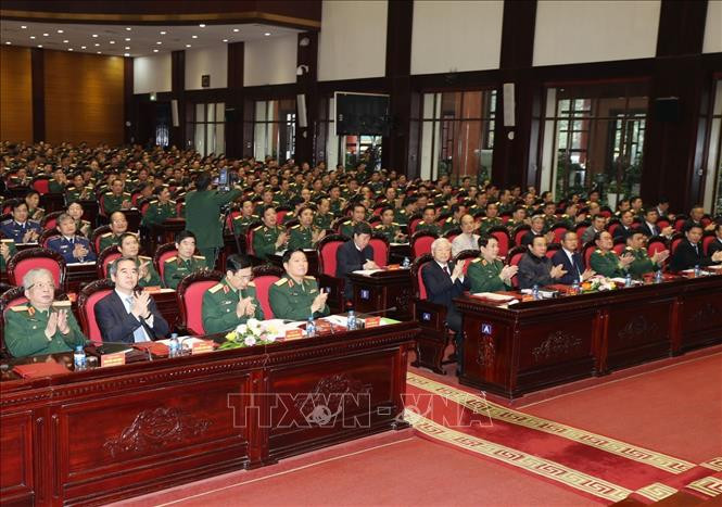 Tổng Bí thư, Chủ tịch nước Nguyễn Phú Trọng, Bí thư Quân ủy Trung ương và các đại biểu dự Hội nghị. Ảnh: Trí Dũng/TTXVN Tổng Bí thư, Chủ tịch nước Nguyễn Phú Trọng, Bí thư Quân ủy Trung ương và các đại biểu dự Hội nghị. Ảnh: Trí Dũng/TTXVN