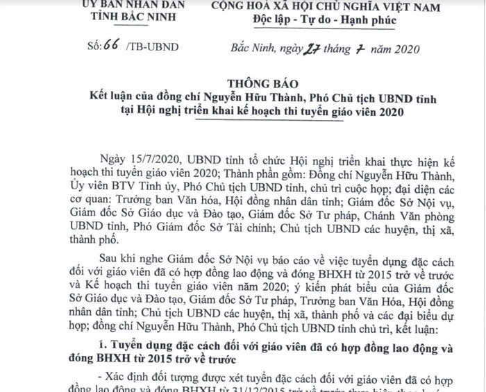 Chỉ đạo của Ủy ban Nhân dân tỉnh Bắc Ninh về vấn đề giáo viên hợp đồng (Ảnh:N.D)