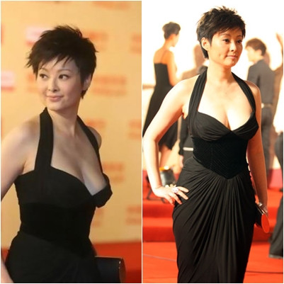 Tuy đã ngoài 40 tuổi, nhưng Viên Lập không ngại diện những bộ váy trễ nải khoe gần trọn bộ ngực vẫn căng tròn và đầy đặn của mình.