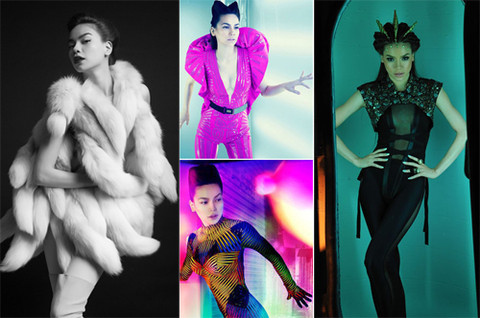 Trong cách bộ hình hoặc trên sân khấu, cô thỉnh thoảng diện những bộ đồ cầu kỳ, lạ mắt, tạo hiệu ứng khác lạ cho phần biểu diễn của mình Trong cách bộ hình hoặc trên sân khấu, cô thỉnh thoảng diện những bộ đồ cầu kỳ, lạ mắt, tạo hiệu ứng khác lạ cho phần biểu diễn của mình