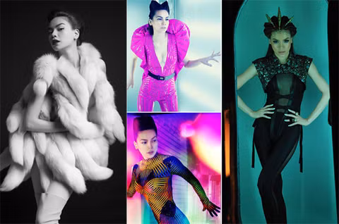 Trong cách bộ hình hoặc trên sân khấu, cô thỉnh thoảng diện những bộ đồ cầu kỳ, lạ mắt, tạo hiệu ứng khác lạ cho phần biểu diễn của mình