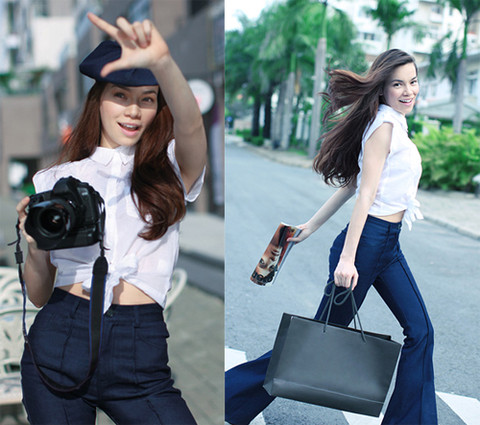 Hà Hồ điển hình cho mẫu người "đẹp không cần cố gắng". Chỉ với chiếc áo sơ mi khoe eo, chiếc quần ống loe cách tân. Hà Hồ đã tạo ra sự hiện đại tươi mới mà vẫn mang dáng dấp nét cổ điển của những thập niên trước. Hà Hồ điển hình cho mẫu người "đẹp không cần cố gắng". Chỉ với chiếc áo sơ mi khoe eo, chiếc quần ống loe cách tân. Hà Hồ đã tạo ra sự hiện đại tươi mới mà vẫn mang dáng dấp nét cổ điển của những thập niên trước.