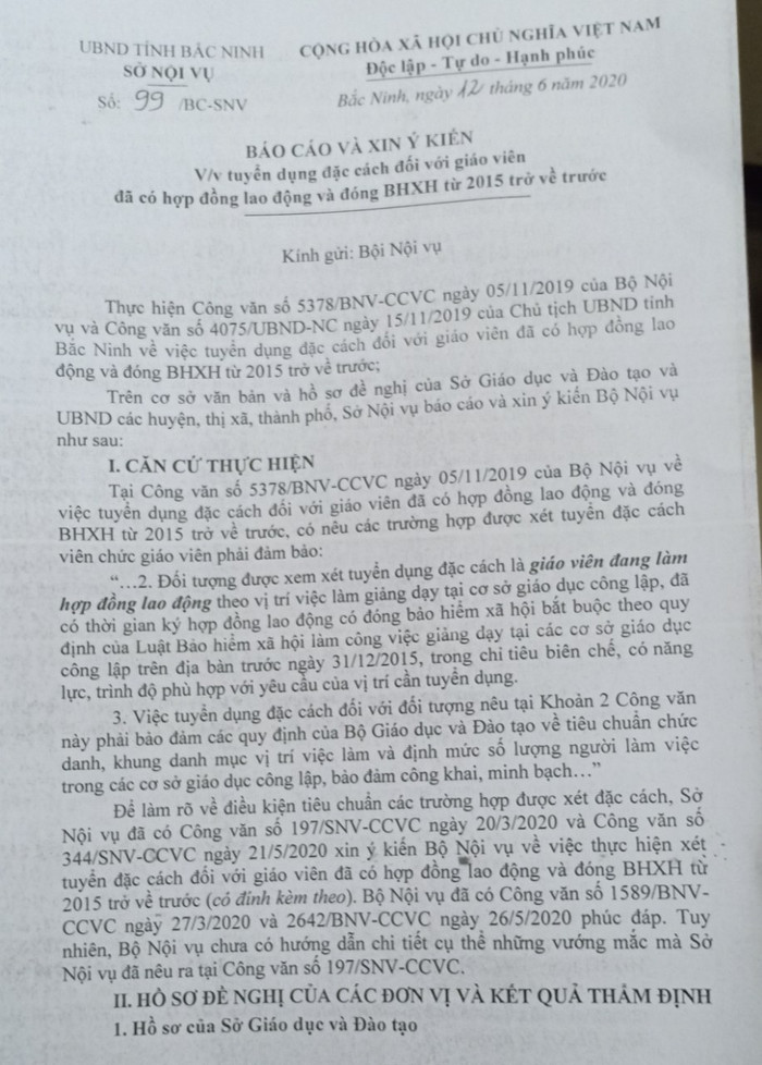 Sở Nội vụ Bắc Ninh xin ý kiến Bộ Nội vụ gỡ khó việc xét đặc cách cho giáo viên (Ảnh:V.N)