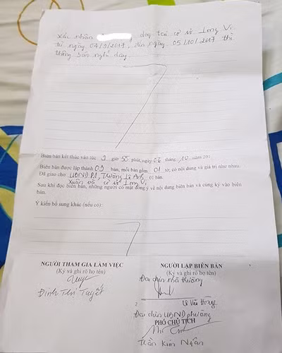 Trích biên bản làm việc của địa phương với gia đình ở địa chỉ 73/5, xác nhận cô P. có dạy thêm (ảnh: P.L)