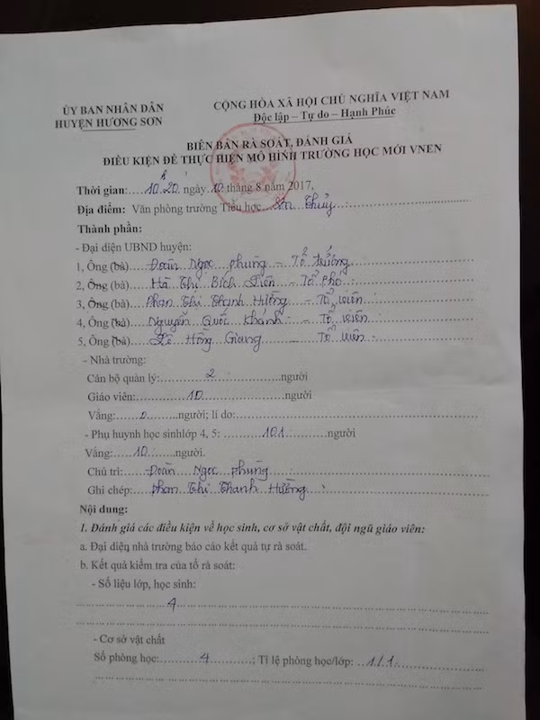 Kết quả rà soát, đánh giá tại Trường Tiểu học Sơn Thủy. (Ảnh: Lê Văn Vỵ)