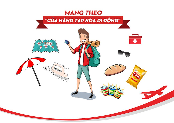 Mang theo một số đồ ăn quen thuộc và vật dụng cần thiết để tránh "lạ bụng" hoặc chi phí dịch vụ quá đắt đỏ. Mang theo một số đồ ăn quen thuộc và vật dụng cần thiết để tránh "lạ bụng" hoặc chi phí dịch vụ quá đắt đỏ.
