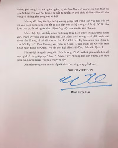 Đơn xin từ chức của ông Đoàn Ngọc Hải (ảnh: P.L