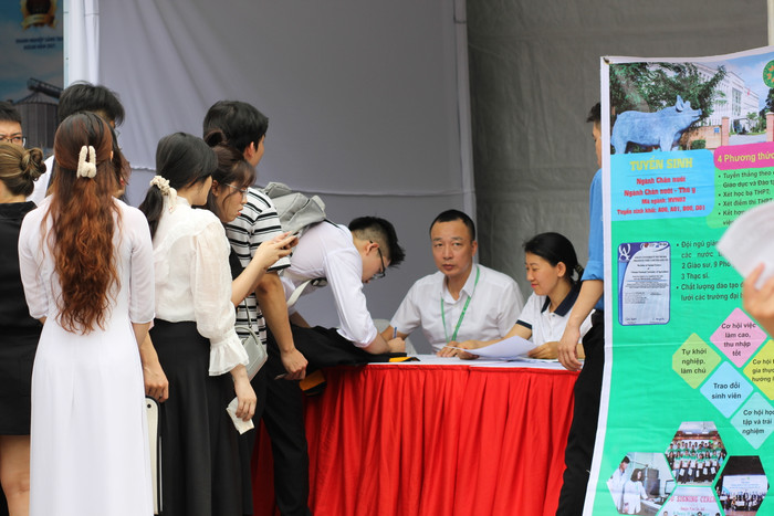 Sinh viên Học viện Nông nghiệp Việt Nam giao lưu, tìm hiểu tại các gian hàng của doanh nghiệp. Ảnh: CA GDVN_Ngày hội việc làm 1.JPG