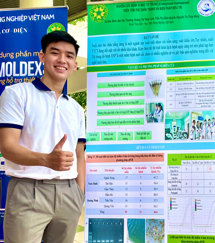 Xa Đức Bình, sinh viên năm thứ 4 ngành Bệnh học thủy sản, khoa Thủy sản, Học viện Nông nghiệp Việt Nam. Ảnh: NVCC f7e818a2be331e6d4722.jpg