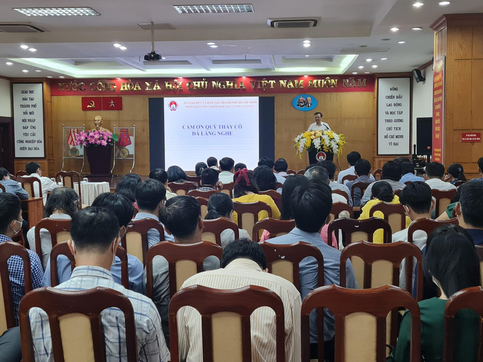 Lãnh đạo các điểm thi tham dự buổi tập huấn thi tốt nghiệp THPT ở Sở Giáo dục TPHCM (Ảnh: P.L)