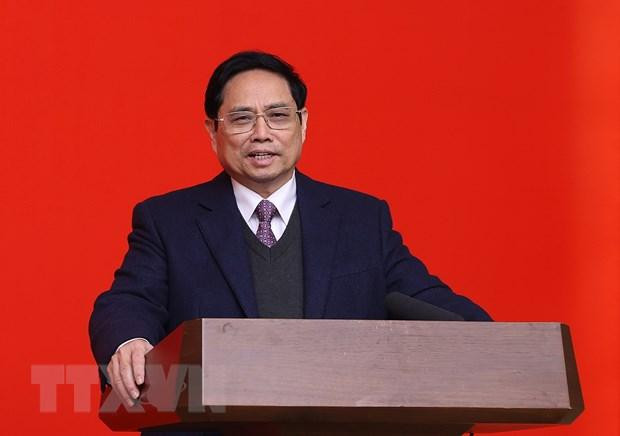 Thủ tướng Phạm Minh Chính phát biểu kết luận hội nghị. (Ảnh: Dương Giang/TTXVN)