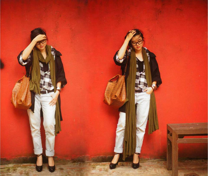 Áo sơ mo kẻ kết hợp với blarez đen dáng rộng, quần demin khỏe khoắn sắn gấu, đặc biệt cùng với một chiếc khăn màu bộ đội, chiếc túi quai chéo to bản. Trông bạn sẽ cực kỳ cá tính, nhưng lại không kém phần nữ tính với đôi giày cao gót. Thật là một lựa chọn tuyệt vời trong những ngày thu se lạnh. Áo sơ mo kẻ kết hợp với blarez đen dáng rộng, quần demin khỏe khoắn sắn gấu, đặc biệt cùng với một chiếc khăn màu bộ đội, chiếc túi quai chéo to bản. Trông bạn sẽ cực kỳ cá tính, nhưng lại không kém phần nữ tính với đôi giày cao gót. Thật là một lựa chọn tuyệt vời trong những ngày thu se lạnh.