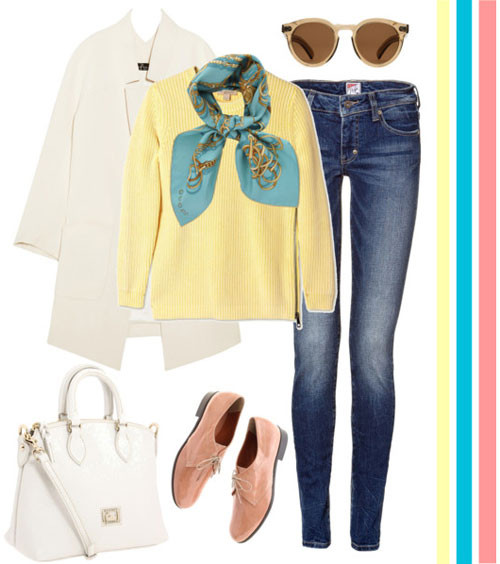 Đây là cách đón thu bằng màu pastel của những cô nàng yêu thích phong cách cổ điển khi khéo léo sử dụng chiếc áo len mỏng màu vàng nhạt và một chiếc khăn điệu đà làm điểm nhấn, Đây là cách đón thu bằng màu pastel của những cô nàng yêu thích phong cách cổ điển khi khéo léo sử dụng chiếc áo len mỏng màu vàng nhạt và một chiếc khăn điệu đà làm điểm nhấn,