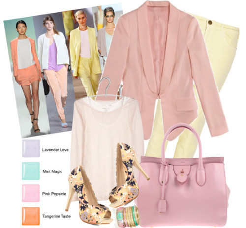 Độ đậm nhạt của sắc hồng biến chuyển trong từng món đồ, được kết hợp với chiếc quần skinny vàng pastel và một đôi guốc xuyệt tone với những điểm nhấn ấn tượng. Trông bạn đầy nữ tính, và cũng thật thời trang. Độ đậm nhạt của sắc hồng biến chuyển trong từng món đồ, được kết hợp với chiếc quần skinny vàng pastel và một đôi guốc xuyệt tone với những điểm nhấn ấn tượng. Trông bạn đầy nữ tính, và cũng thật thời trang.