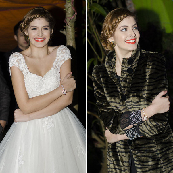 Chẳng hi sinh vì nhan sắc được lâu, Andrea phải khoác ngay chiếc áo lông to sụ.