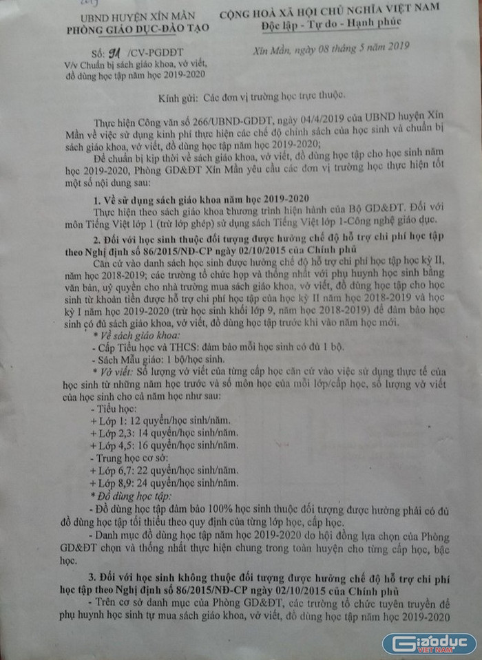 Công văn của Phòng giáo dục huyện Xín Mần gửi các trường đầu năm học (Ảnh:V.N) Công văn của Phòng giáo dục huyện Xín Mần gửi các trường đầu năm học (Ảnh:V.N)
