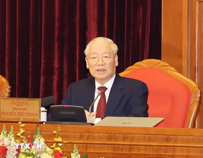 Tổng Bí thư Nguyễn Phú Trọng phát biểu khai mạc Hội nghị Trung ương lần thứ chín, khóa XIII. (Ảnh: Trí Dũng/TTXVN)