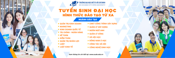 Thông tin tuyển sinh Đào tạo từ xa Trường Đại học Mở Thành phố Hồ Chí Minh năm 2024. Thông tin tuyển sinh Đào tạo từ xa Trường Đại học Mở Thành phố Hồ Chí Minh năm 2024.