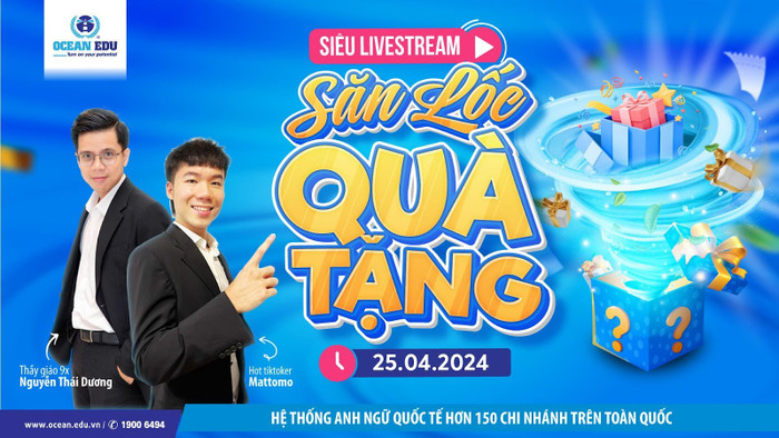 Chương trình siêu livestream - săn lốc quà tặng phát sóng vào ngày 25/04/2024 tại hơn 150 fanpage Ocean Edu trên toàn quốc. Chương trình siêu livestream - săn lốc quà tặng phát sóng vào ngày 25/04/2024 tại hơn 150 fanpage Ocean Edu trên toàn quốc.