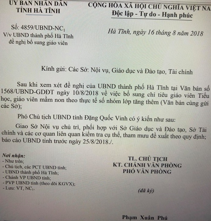 Ủy ban nhân dân thành phố Hà Tĩnh đã ban hành Công văn số 4859/ UBND-NC Ủy ban nhân dân thành phố Hà Tĩnh đã ban hành Công văn số 4859/ UBND-NC