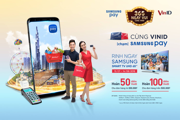 15 siêu phẩm Smart TV UHD 65inch vẫn đang chờ các chủ thẻ VinID thanh toán bằng Samsung Pay tại VinMart, VinMart+ và VinPro. 15 siêu phẩm Smart TV UHD 65inch vẫn đang chờ các chủ thẻ VinID thanh toán bằng Samsung Pay tại VinMart, VinMart+ và VinPro.