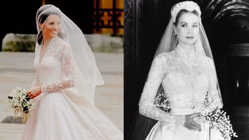 áy cưới của Kate sang trọng, thanh lịch, gần giống với váy cưới của công nương Grace Kelly xứ Monaco