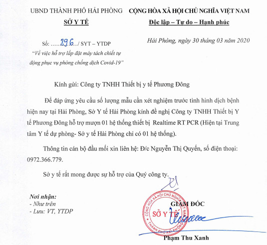 Công văn mượn máy của Sở Y tế Hải Phòng ký ngày 30/03/2020 Công văn mượn máy của Sở Y tế Hải Phòng ký ngày 30/03/2020