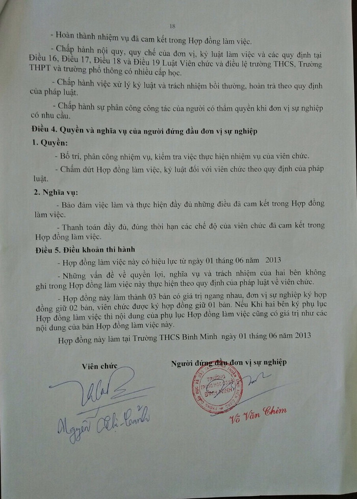 Hợp đồng làm việc không thời hạn của cô giáo Cảnh Hợp đồng làm việc không thời hạn của cô giáo Cảnh
