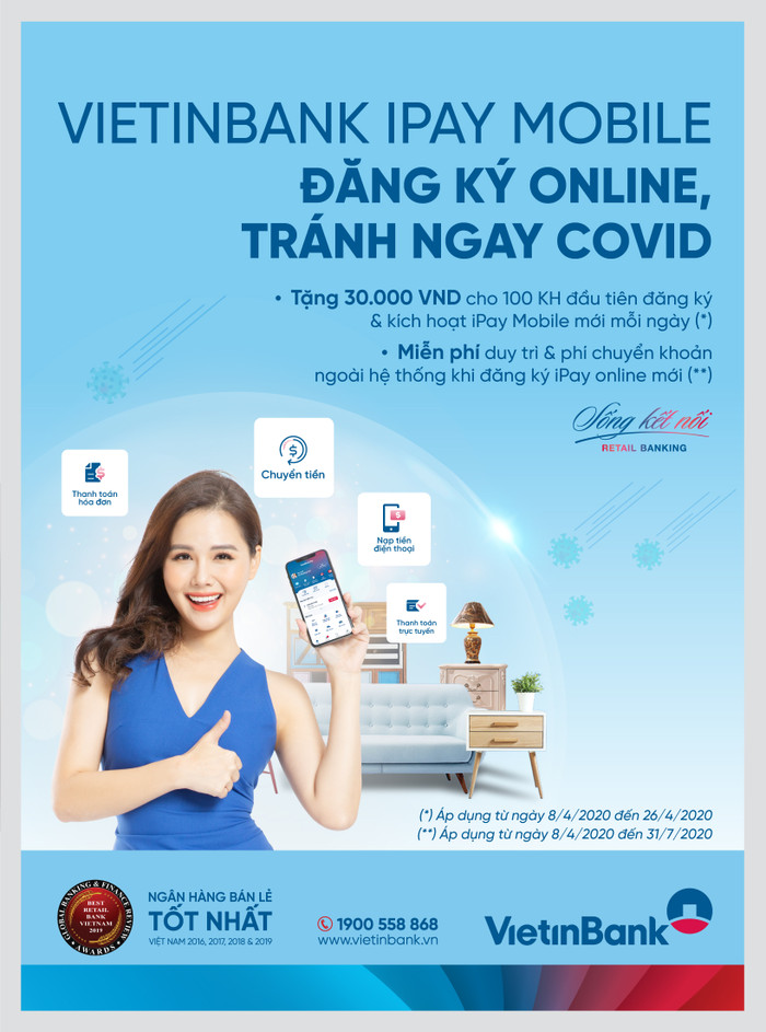 Giao dịch trực tuyến qua VietinBank iPay giảm thiểu tối đa việc khách hàng phải ra ngoài hoặc tiếp xúc trực tiếp với tiền mặt Giao dịch trực tuyến qua VietinBank iPay giảm thiểu tối đa việc khách hàng phải ra ngoài hoặc tiếp xúc trực tiếp với tiền mặt