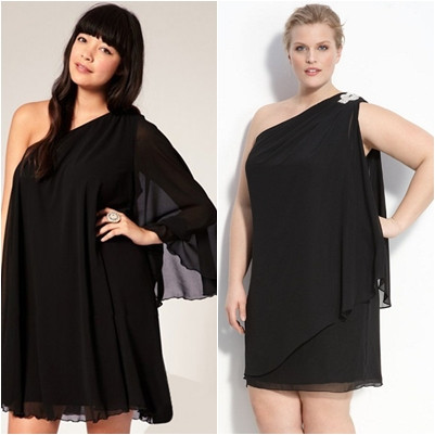 Thay vì các trang phục đối xứng khiến người đối diện có sự so sánh rõ ràng về càng số đo trên cơ thể làm lộ tình trạng thừa cân, eo mập của bạn thì váy lệch vai, đầm có đường diềm, trang trí dọc bên thân, eo sẽ lôi kéo sự chú ý của mọi người và khiến họ lơ đãng với thân hình khá tròn hay vòng eo gần như không có của bạn.