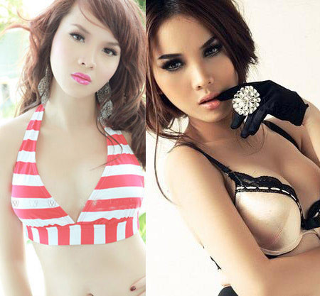 Ca sĩ Ngọc Anh (trên) và Yến Trang (ảnh dưới) cũng được lợi từ chiếc áo ngực