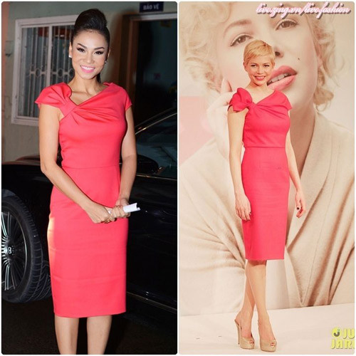 Chiếc váy vai lệch đính nơ xinh xắn tăng thêm nét đằm thắm cho Thu Minh Chiếc váy vai lệch đính nơ xinh xắn tăng thêm nét đằm thắm cho Thu Minh